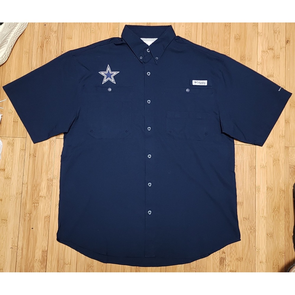 Dallas Cowboys Shirt Mens Sz M Blue Columbia PFG Omni-Shade Fishing NFL Football